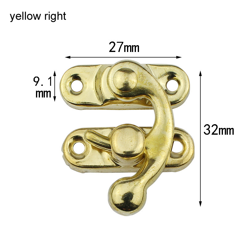 10 st krok metall lås dekorativa haspar med skruvar spänne tillbehör med skruvar små antika hem förbättring: Gul höger