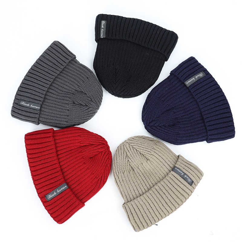 Gorro de invierno para hombre , gorro de punto grueso de terciopelo con etiqueta de letras para invierno para hombre y mujer, gorro grueso para exteriores, grueso, informal para hombre