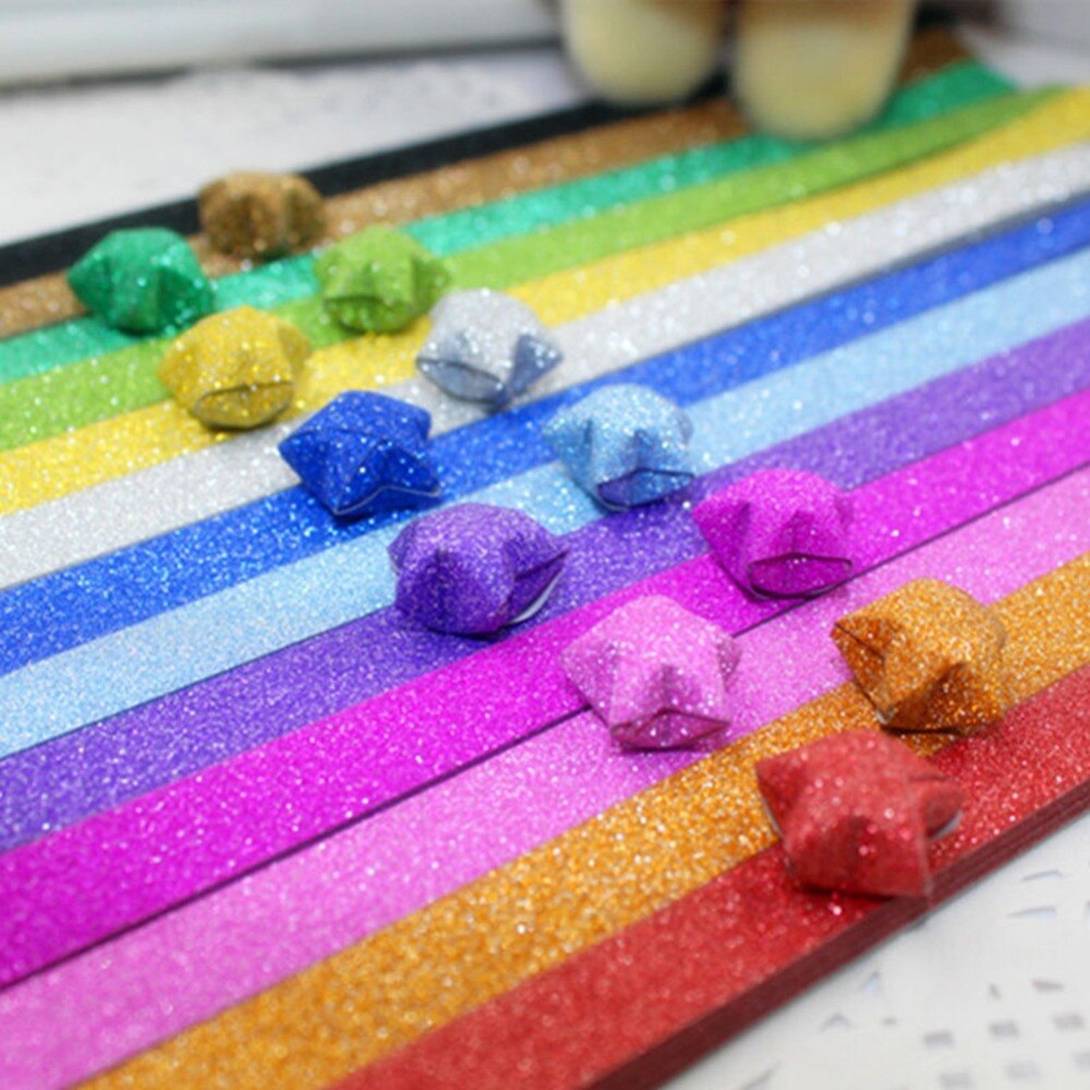 20 stk gør-det-selv håndlavet folde origami lucky star papir stjerner papirstribe glitter dekorativt tilfældigt farvet papir  #259129