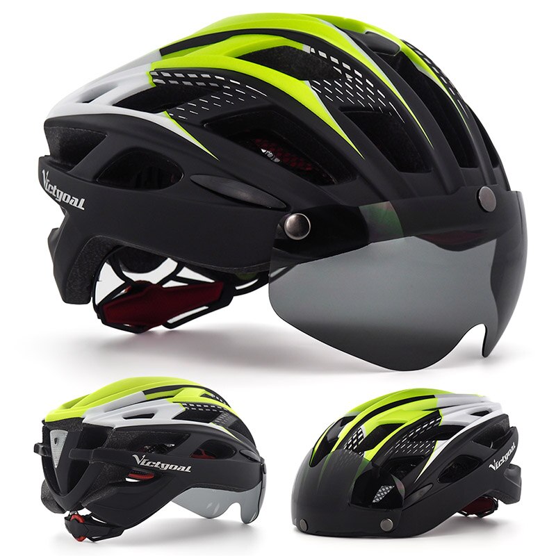 Victgoal adultos capacete da bicicleta capacete com destacável magnético óculos de proteção &amp; segurança led luz traseira ciclismo capacetes das mulheres dos homens: YellowBlack Helmet