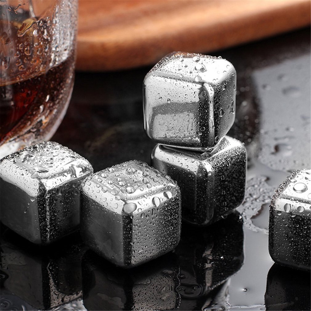Whisky Stones Ice Cubes Set Reusable Food Grade Stainless Steel Wine Cooling Cube Chilling Rock Party Bar Tool With Clip