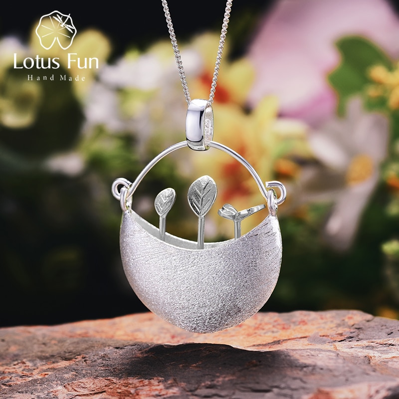 Lotus Fun Plata de Ley 925 auténtica hecha a mano joyería fina mi pequeño jardín colgante sin collar para mujeres Accesorios