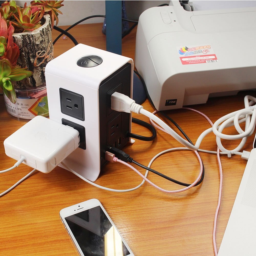 Vertical Power Strip USB Outlets Surge Protector 8 AC US Plug Socket with USB 4 Port Charging Station Power Travel Adapter