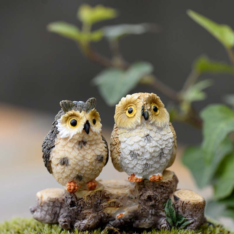 2pcs Garden Decoration Mini Micro Landscaping Decor Micro Landscape Exposed Artificial Owl Decorative Ornaments