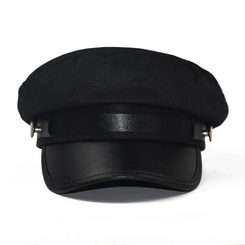 Chapeau en cuir PU automne chapeaux de marin pour hommes femmes Style britannique chapeau de voyage étudiant chapeau capitaine chapeau plat casquettes femmes chapeau