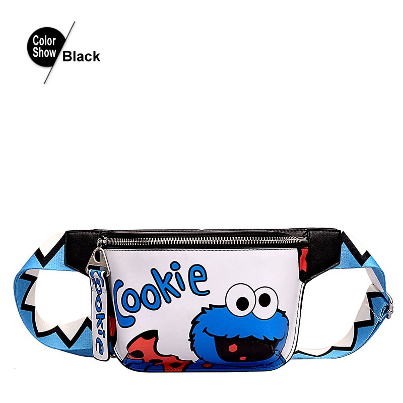 BolsosSac Zomer Vrouwen Tassen Kleine Cartoon Printing Meisjes Messenger Bag Out Deur Crossbody Tassen Taille Packs: Zwart