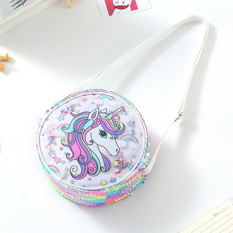 Mini-Kupplung für freundlicher, süße, glitzernde pailletten-umhängetaschen für kleine mädchen, einhorn-handtaschen und geldbörsen mit Karikatur-motiven, Baby-münzbeutel