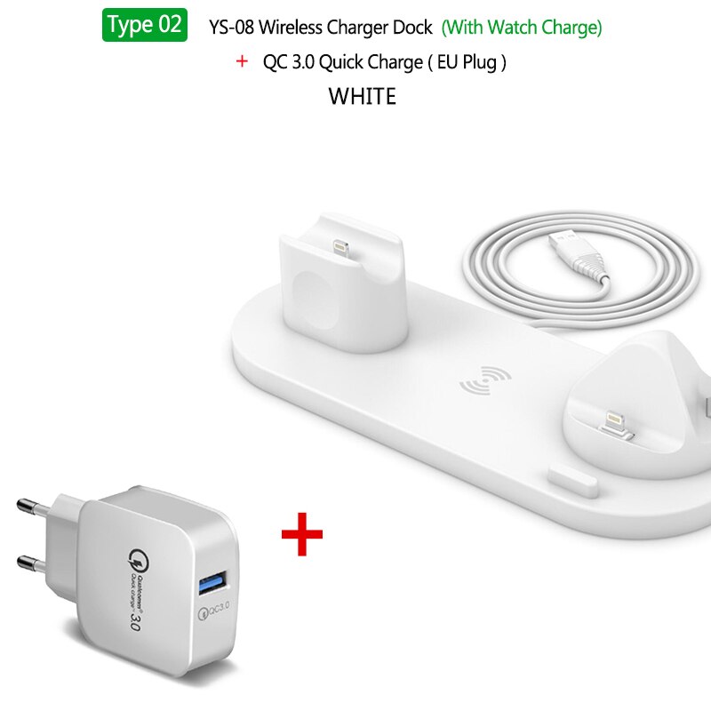 6 w1 10W bezprzewodowa ładowarka stacja dokująca dla iPhone 11 zawodowiec Xs Max 8 X szybkie bezprzewodowe ładowanie dla jabłko zegarek 5 4 3 2 Airpods zawodowiec 2: rodzaj 2 QC3.0 biały