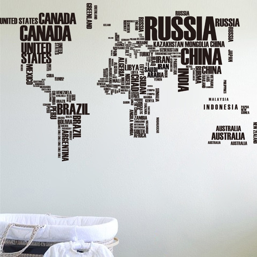 60*90*2 grote wereldkaart muurstickers originele letters map wall art slaapkamer home decorations muur decals