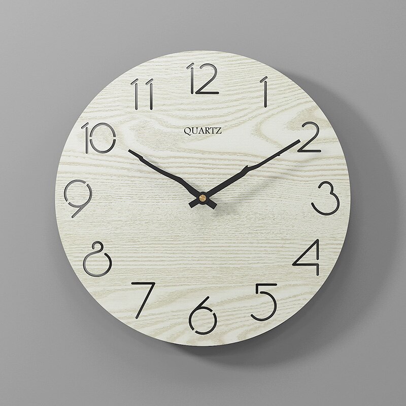 Imitation Marble Clock European Style Home Living Room Wall Clock Bedroom 30cm Metal Digital Clock: 09 Wooden
