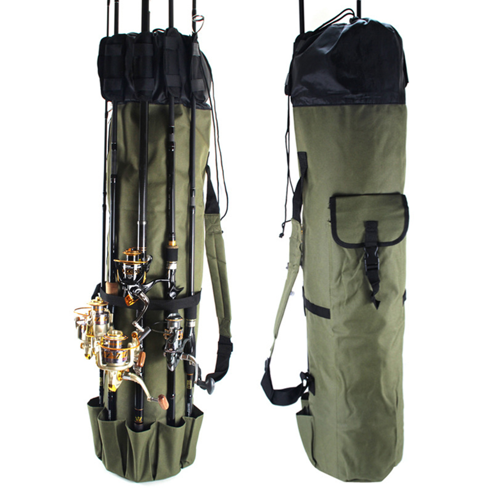 Fishing Rod Bag Oxford Cloth Cylinder Fishing Reel Carrier Tackle Storage Bag Fish Gear Carry Storage Carrier Case: Green