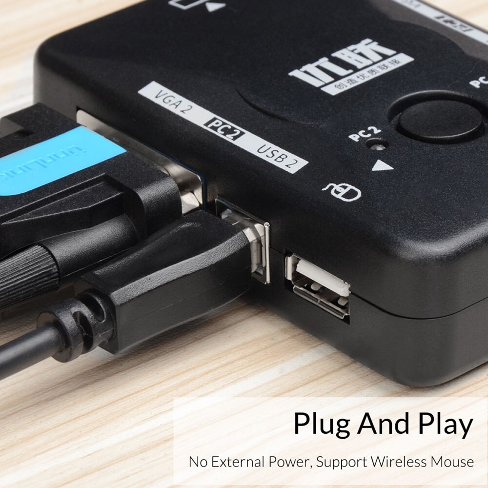 Unnlink VGA KVM Switch 2X1 Splitter USB 2.0 FHD 1080P 60 Hz 2 In 1 Out Switcher Share Mouse Keyboard for Computer Laptop Desktop