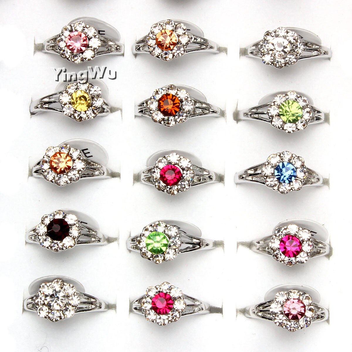 Yingwu 50 stuks Bloem Sieraden Veel Mixed Crystal Rhinestone vrouwen Ringen