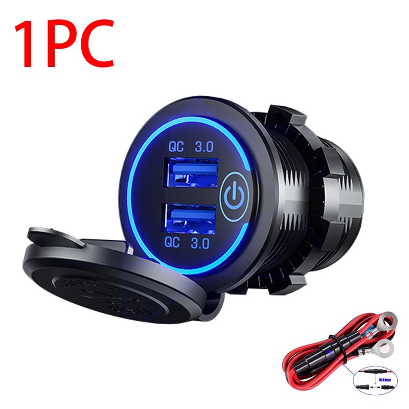 5V/2.4A Dual Usb Socket Car Charger Met Touch Schakelaar Waterdicht Stofdicht Cap 12V/24V auto Adapter Voor Iphone Xiaomi Huawei: QC3.0 Blue 1pc