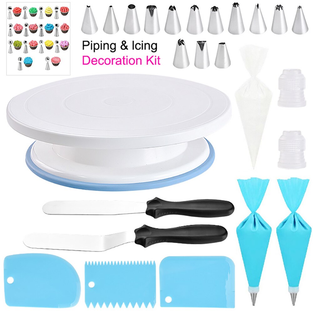 Bakgereedschap 35 -delige taartdecoratieset decoratiegereedschap monddecoratie taart draaiplateau: Wit