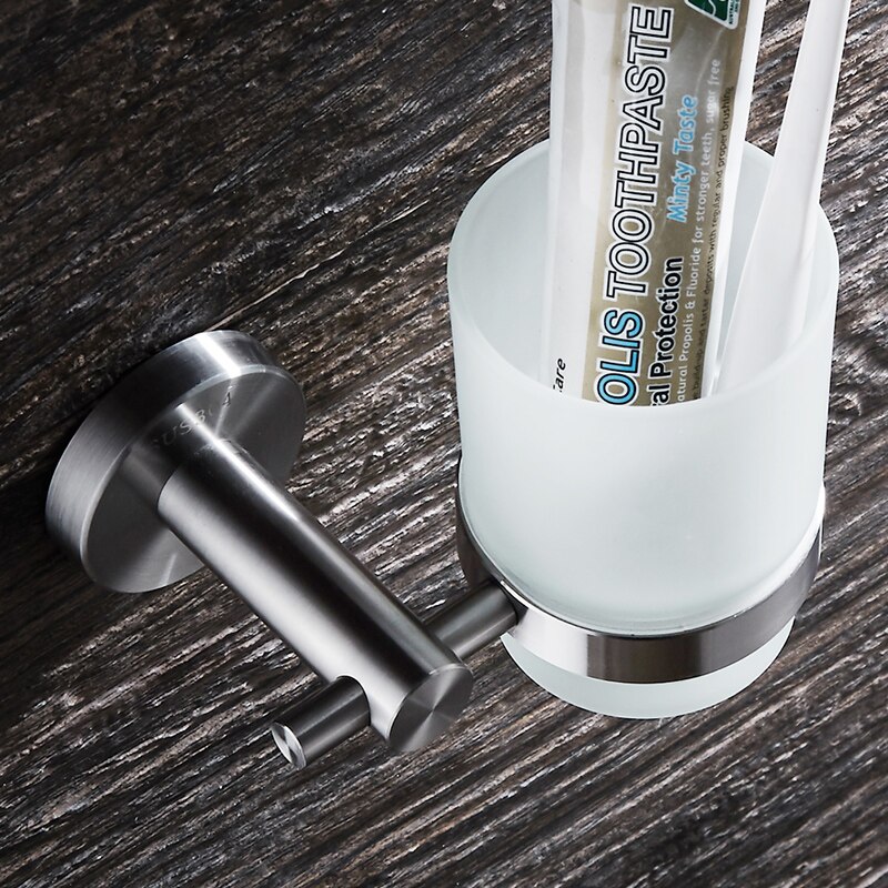 Weyuu 304 roestvrijstalen beker- en bekerhouders, draadtrekbeugel voor aan de muur, tandenborstelhouder, badkameraccessoires