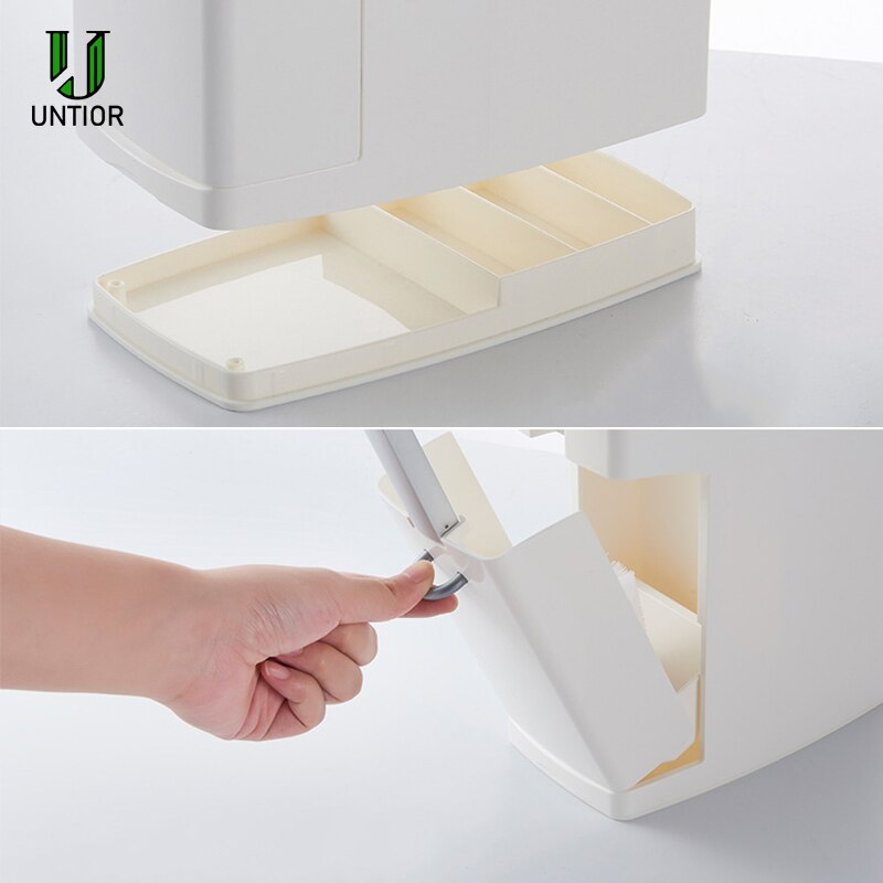 UNTIOR 3 in1 Narrow Trash Can Plastic Waste Bin with Toilet Brush Garbage Bucket Dustbin Kitchen Bathroom Cleaning Trash Bin