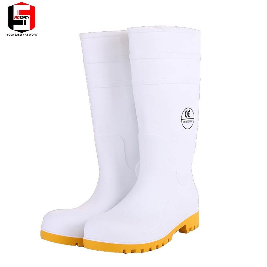 PRO SAFETY PVC Steel Head Rain Boots White Chemical Resistant Safety Boots White High Boot Beverage Industry Safety Boots