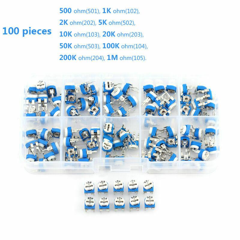 100 st 10- värde potentiometer variabelt motstånd sortiment låda kit  rm065: Default Title