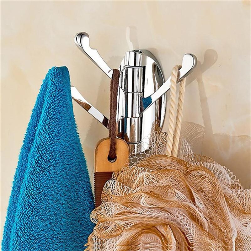 180 Degree Rotation Hooks Adjustable 3 Hooks Bath Towel Coat Clothing Hat Hanger Bathroom Kitchen Multifunction Storage Racks