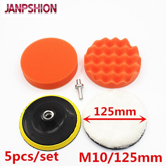 JANPSHION 5 st M10/125mm 5 &#39;&#39;Spons Polijsten Waxen Buffing Pads Kit Compound Auto + Boor