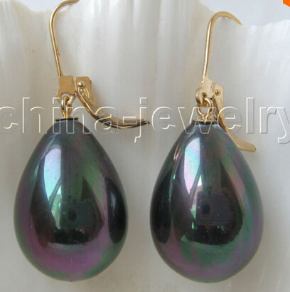 Gorgeous black south sea shell pearl earring- gold fille&gt;Lovely Fine Nobility Lady&#39;s Women&#39;s Earrings