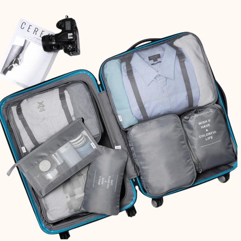 7Pcs Travel Organizer Storage Bags Wardrobe Cube Suitcase Packing Cubes Set Storages Luggage Clothes Shoe Pouch Folding
