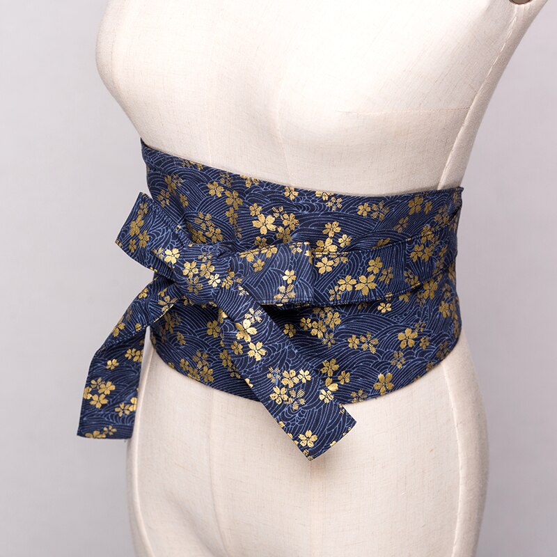 Japanskt blommönster vintage rosett stil dam kimono bälte brett obi skärp midja korsett slips kimono: Färg 2