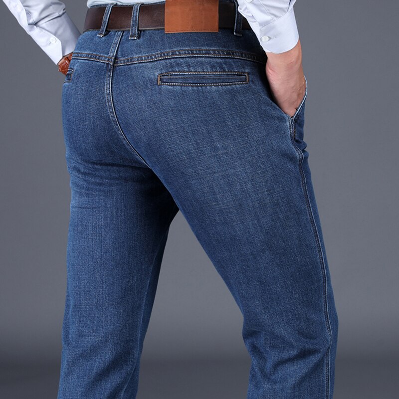 Stijl herenboetiek dikke denim jeans business casual rechte zware heren effen broeken plus maat 30-42