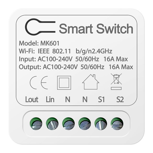 Tuya – Mini commutateur WiFi intelligent, 10a, 16a, 2 voies, Module de contrôle domotique, fonctionne avec Alexa Google Home Yandex Alice Smart Life: 16A / 2 Pcs