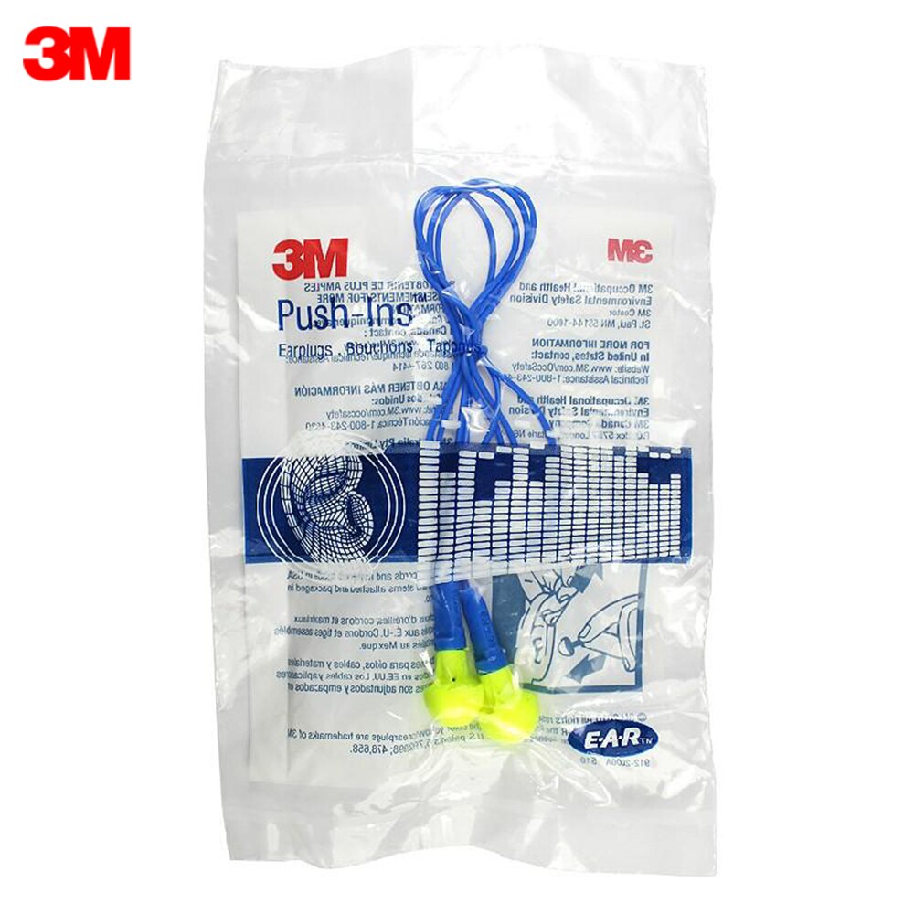 10pairs/lot 3M 318-1005 Ear Protection Push-Ins Corded Earplugs Noise Reduction Highest Comfortable Ear Plugs Soundproof Foam