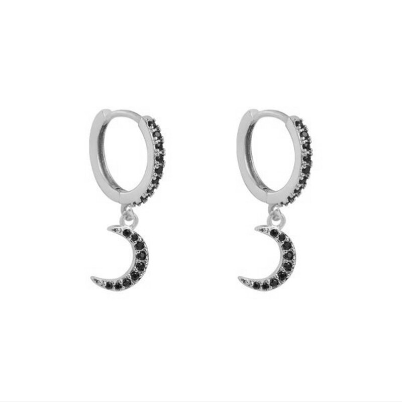 CANNER Luxury Black Zircon 925 Sterling Silver Hoop Earrings Circle Round Huggie Earring For Women Earings Jewelry: A2