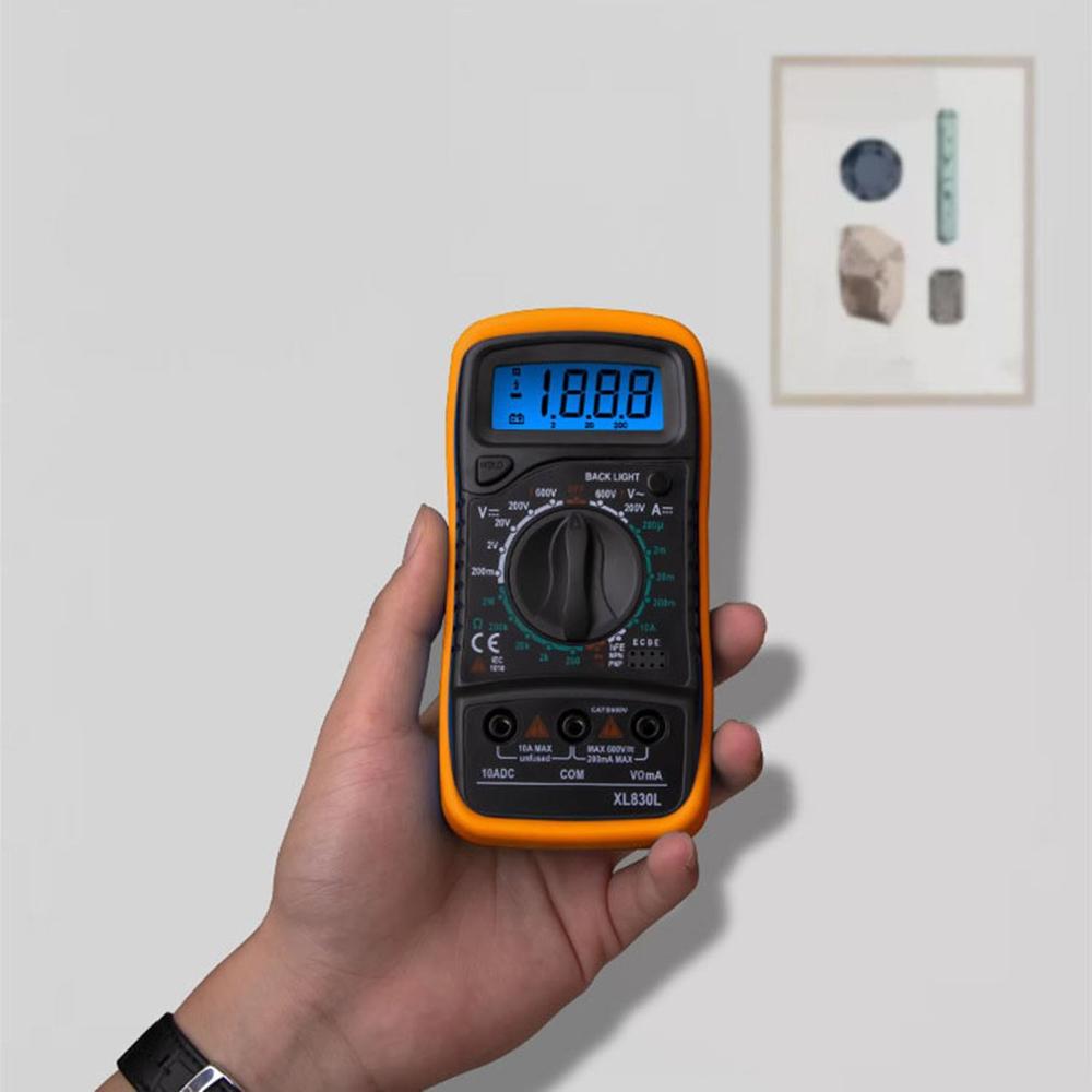 XL830L LCD Digital Multimeter Ammeter Voltmeter Ohmmeter Electric Handheld Multitester AC/DC Volt Meter Tester Tool Yellow