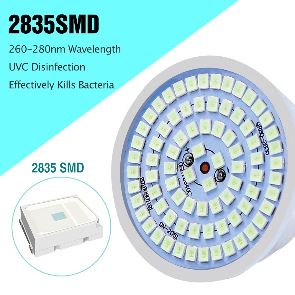 E27 E14 UV Desinfection Lamp LED Sterilizer Lamp MR16 LED UVC Germicidal Bulb GU10 Ultraviolet Light 48 60 80LEDs B22 UV Lamp