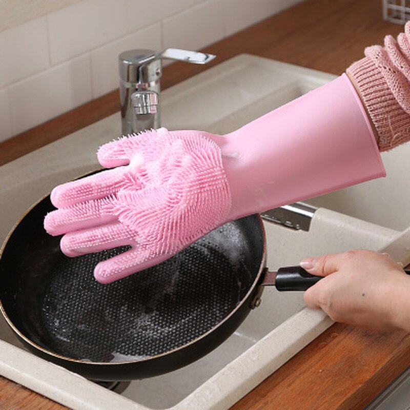 Guantes para fregar platos mágicos, limpieza de silicona, esponja para lavar platos, herramienta de limpieza de cocina, multiuso, 1 par