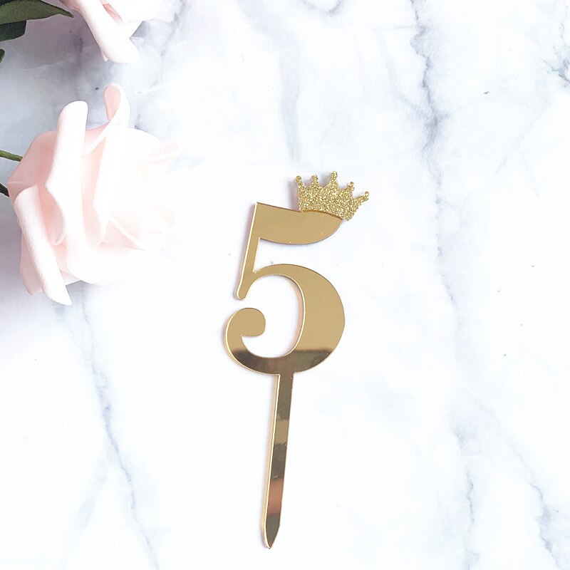 Acrylic Glitter Crown Numbers Happy Birthday Cake Topper Birthday Cakes Baby Shower Cupcake ToppersWedding Cake Toppers: Gold5