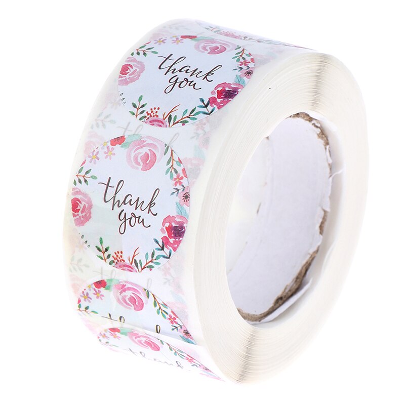 500 etiketten/rol ''bedankt'' stickers zegellabels bloemen briefpapier stickers