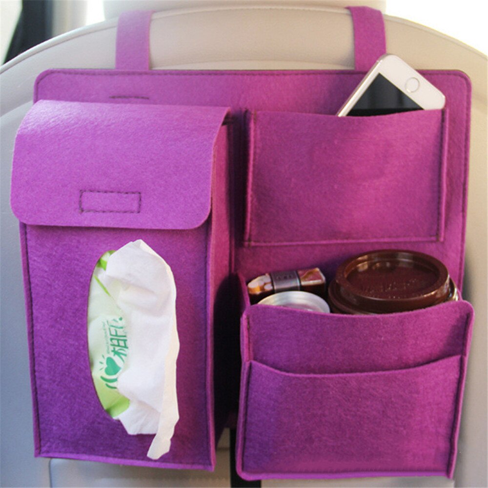 Organizador de asiento trasero de coche, bolsa de almacenamiento multifunción de bolsillo, soporte Universal, Protector de estilismo de coche, accesorios para Interior: Púrpura