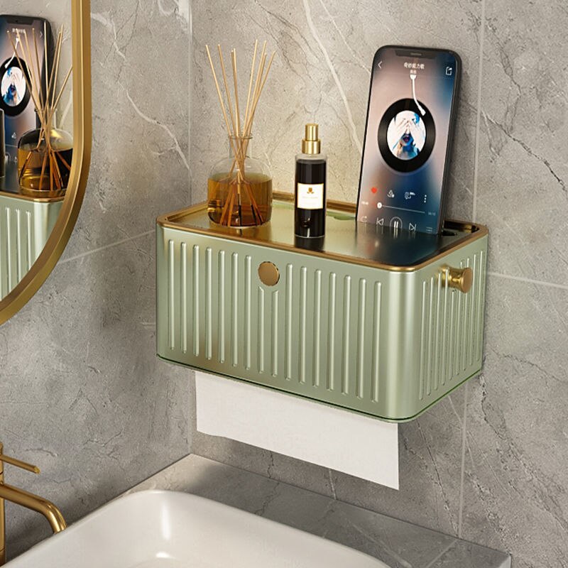 Light Luxury Simple Tissue Box Bathroom Stainless Steel Toilet Paper Box Wall-Mounted Free Punch Toilet Paper Rack Dispenser