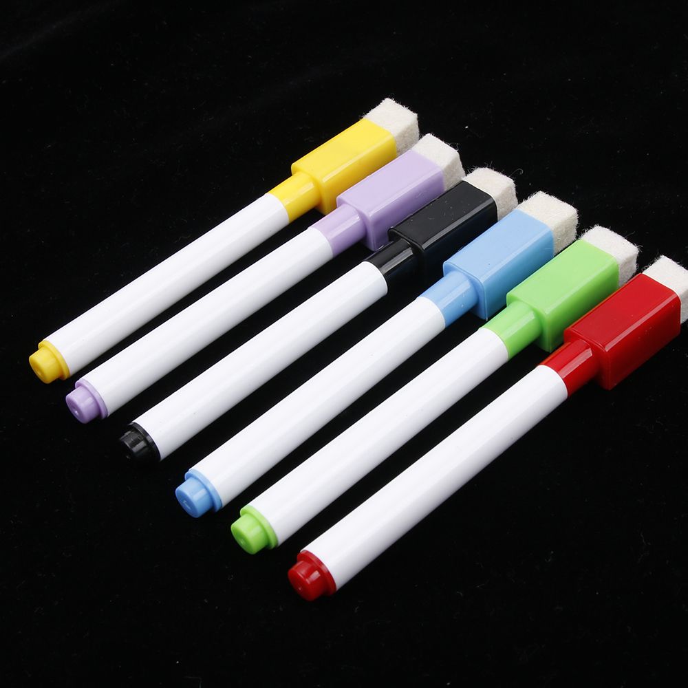 6 PCS/Lot Coloured Ink Whiteboard Marker Pen Set With Eraser Marker Pen Children Kids Stationery Erasable Marker Pen