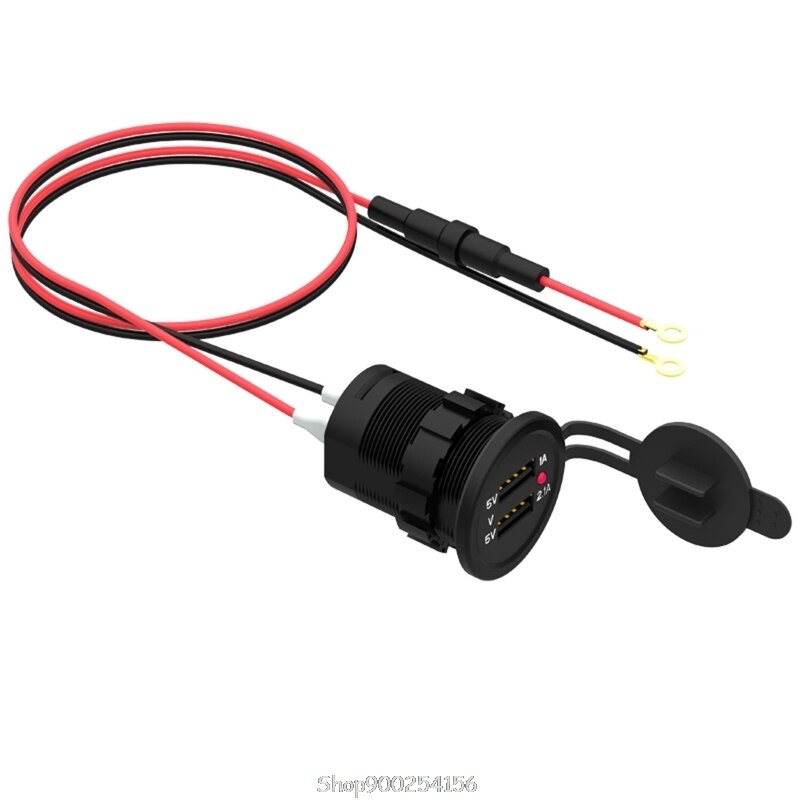 IP66 Water Proof 12V DC 2 USB Motorcycle Cigarette Lighter Socket Charger Connector and Fuse Converter Plug O15 20: RED