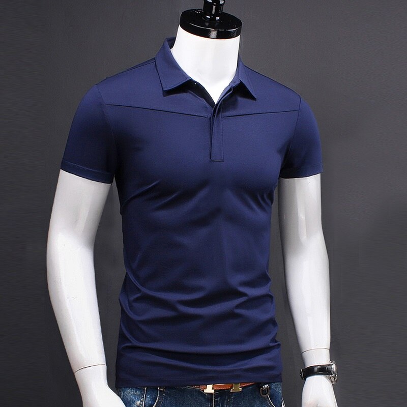 Men Shirt Mercerized Cotton Fashions Brands Short Sleeve Summer Modal Slim Solid Solor Boss Polo Business Casual Clothing: Blue / M