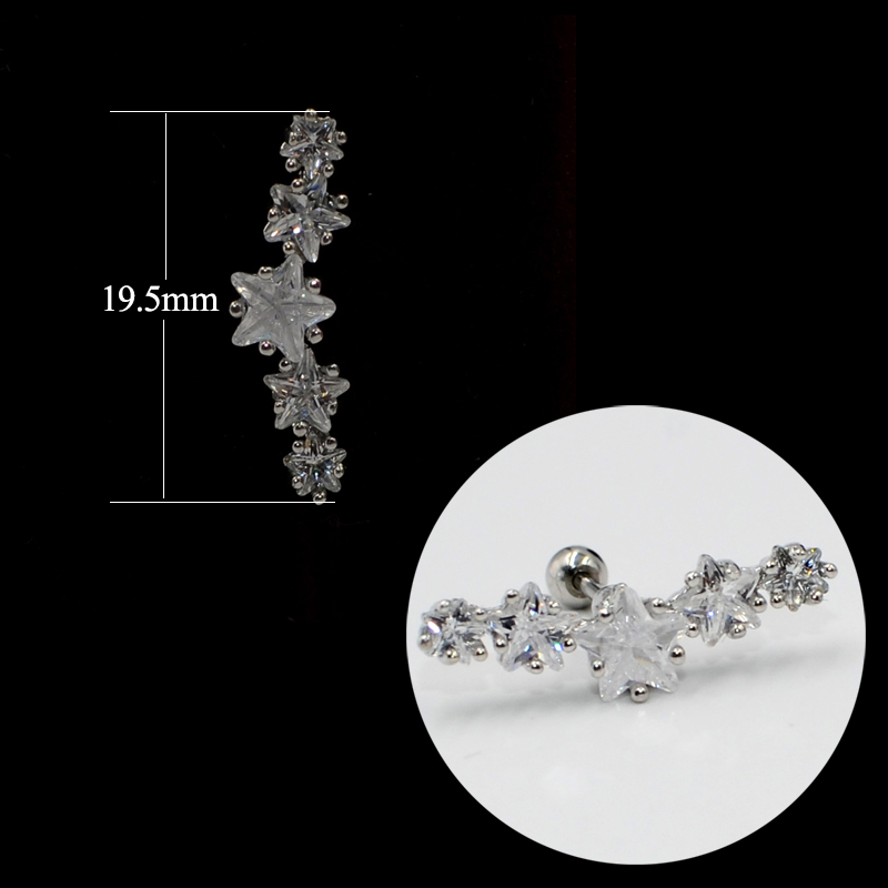1PC Star Zircon Ear Studs Cute Ear Cartilage Helix Lobe Conch Piercing Earring For Women Jewelry 20G: Style 15-Silver