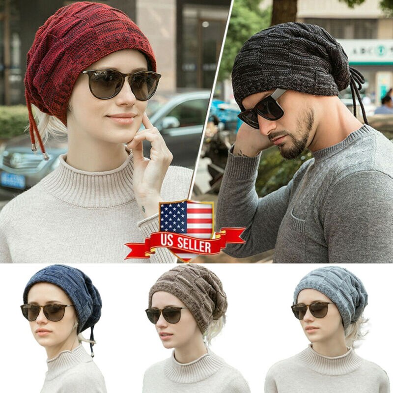 Unisex Knit Slouchy Baggy Beanie Paardenstaart Winter Knit Slouch Beanie Hat Vrouwen Menponytail Ski Fleece Schedel Running Cap Zwart