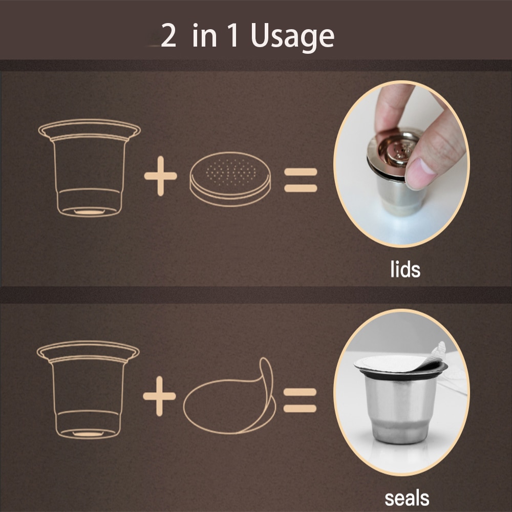 2 in 1Usage Nespresso Capsule Filter Refillable Crema Coffee Capsules Pods Compatible With Reusbale Lids Foils
