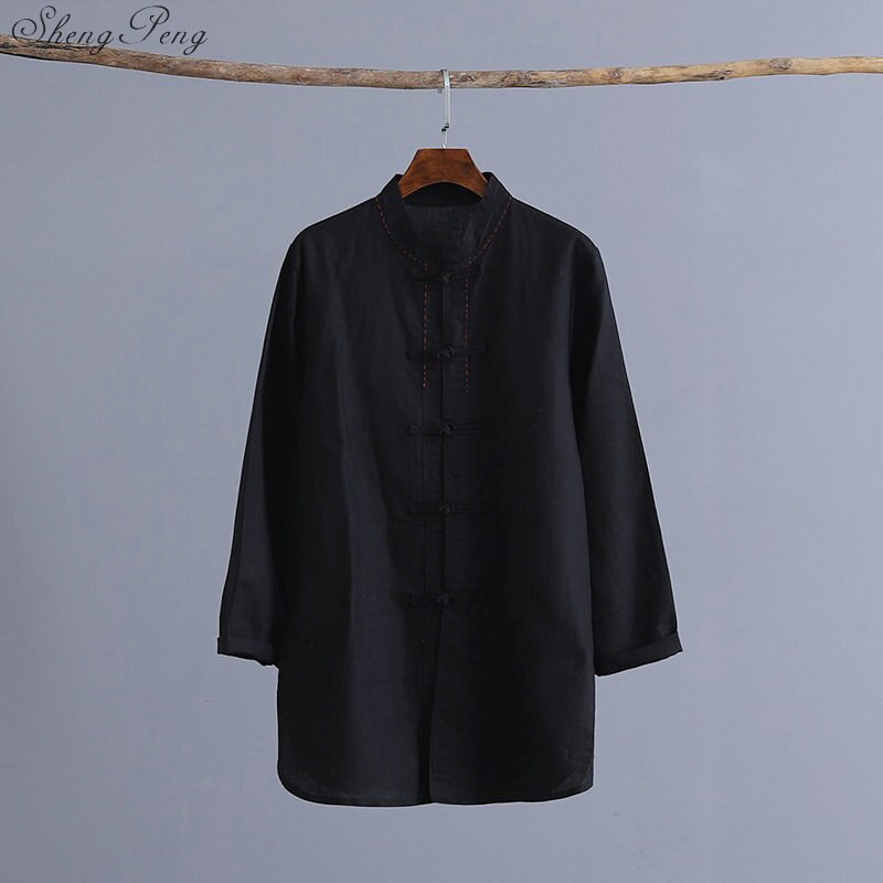 femme chinois traditionnel vêtements solide printemps complet manches manteau Oriental rétro Tai Chi Tang costume chinois longue chemise Q760: 3