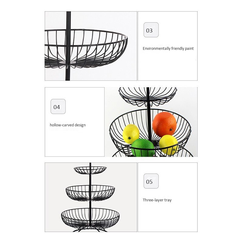 3-Layer Eenvoudige Ronde Iron Art Huishoudelijke Fruit Lade Aanrecht Fruitmand Lade Rack Opslag Mand Opbergdoos