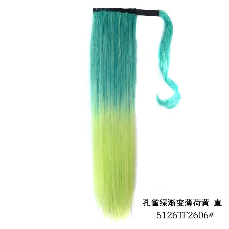 WIGSIN Synthetic Ponytails Wrap Around Clip In Hair Extension 22Inch Long Wavy Ponytail Ombre Red Pink Style Hairpiece for Women: 5126TF2606