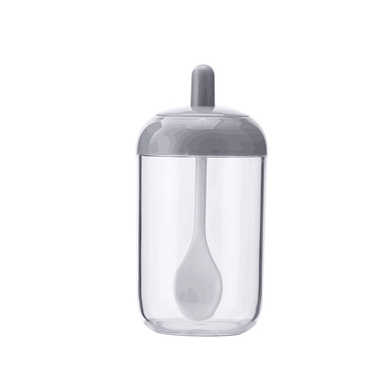 Frasco de aceite Caster, recipientes para especias, latas de sal, contenedor de almacenamiento, pimienta, condimento, cocina con cuchara/cepillo/palo y tapa, 1 Uds.: spoon grey cute