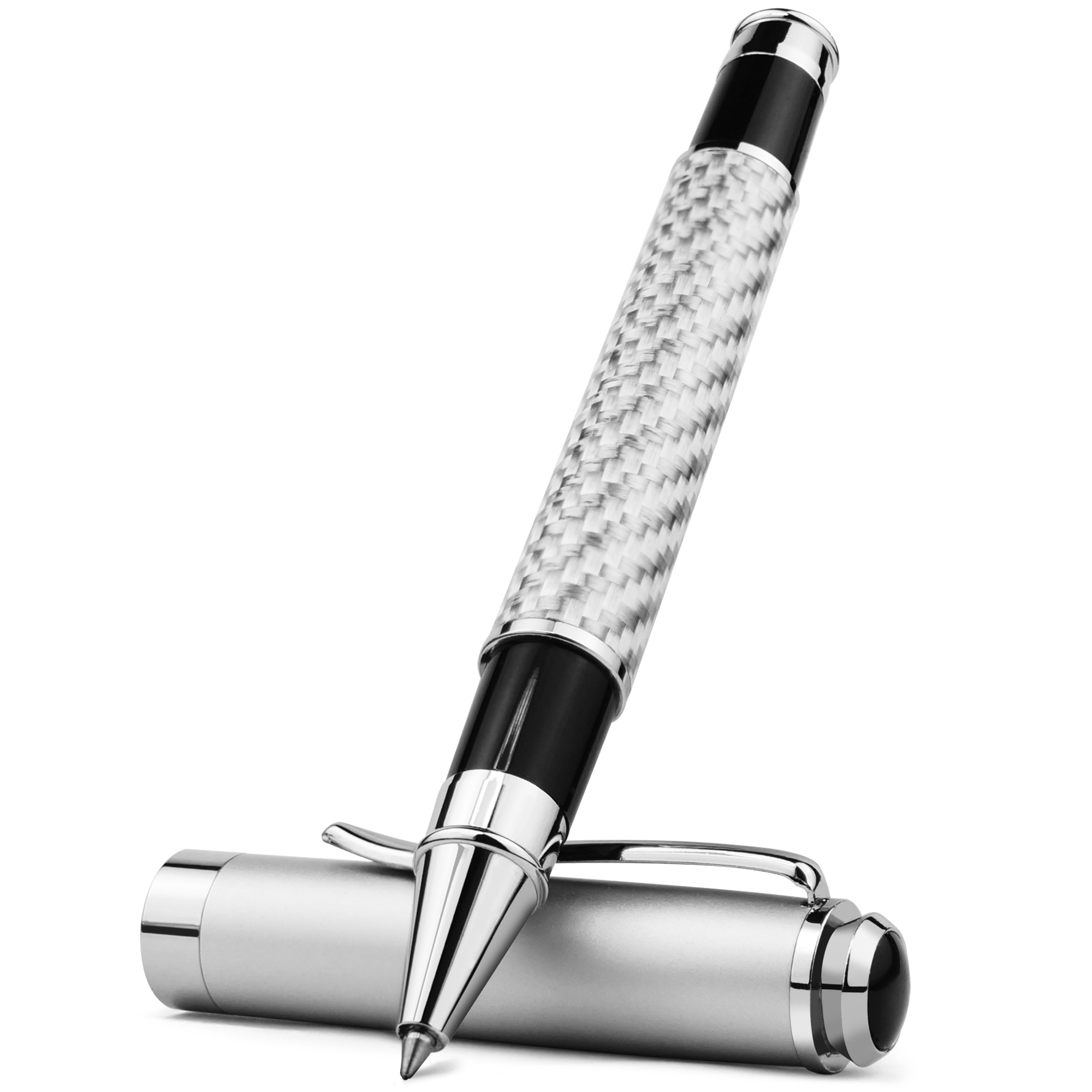 STONEGO stylo Signature en Fiber de carbone, stylos à encre Gel en métal de supérieure Micro Point 0.5mm stylo à bille d'écriture lisse à encre noire: WHITE